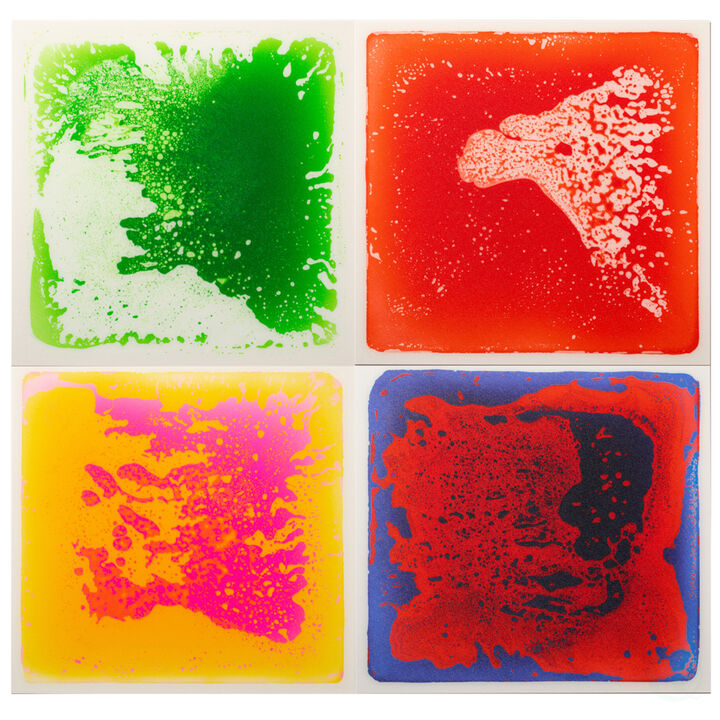 Sensory Liquid Gel Floor Square Tiles, 19.5 x 19.5 Inch Red/White, Green/White, Pink/Yellow, Blue/Red Kids Floor Mat, 4 Pack