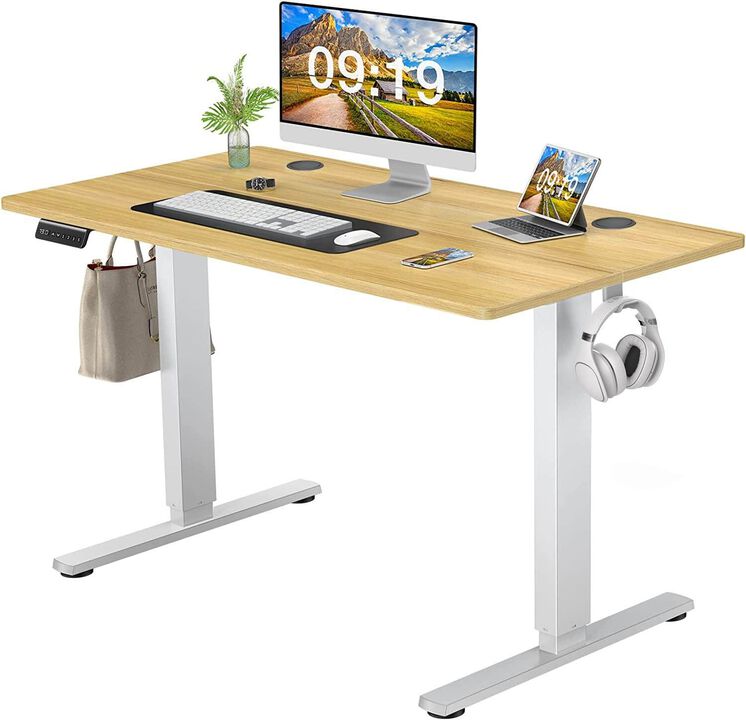 Electric Height Adjustable Standing Desk, Sit To Stand Ergonomic Computer Desk, Yellow, 48" X 24"