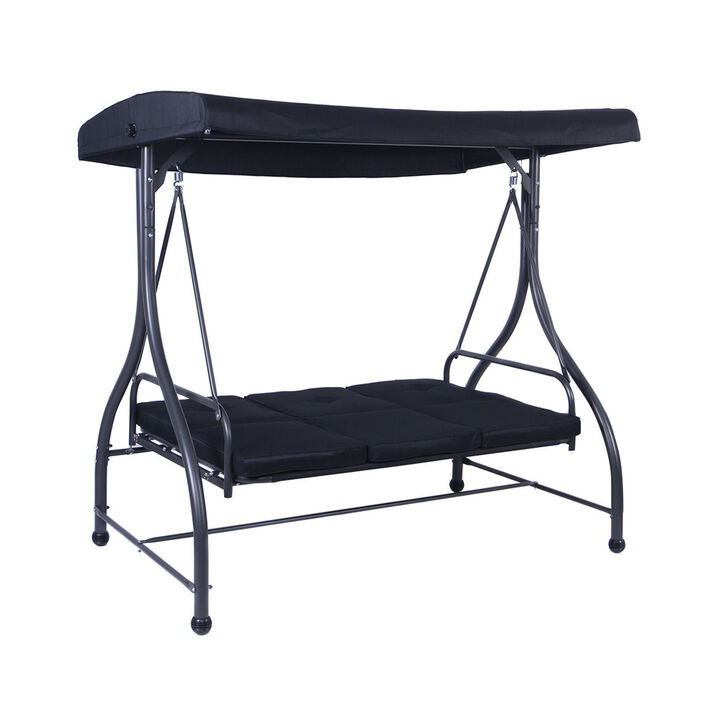 3 Seats Outdoor Swing Hammock with Adjustable Tilt Canopy