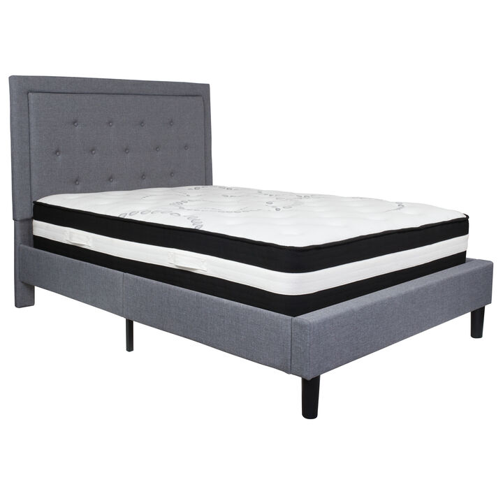 Roxbury Full Size Tufted Upholstered Platform Bed in Light Gray Fabric with Pocket Spring Mattress Roxbury Full Size Tufted Upholstered Platform Bed in Light Gray Fabric with Pocket Spring Mattress