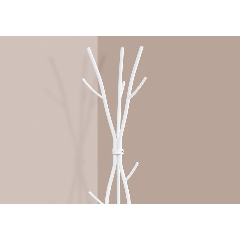 Monarch Specialties I 2063 Coat Rack, Hall Tree, Free Standing, 11 Hooks, Entryway, 74"H, Bedroom, Metal, White, Contemporary, Modern