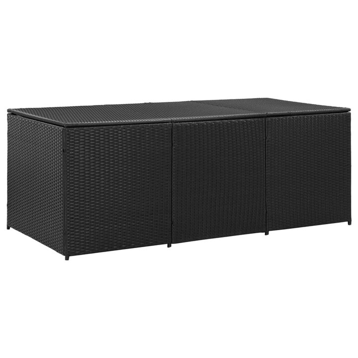 Outdoor Storage Box with Gas Lift, 71 Inch Rectangular, Black Rattan - Benzara