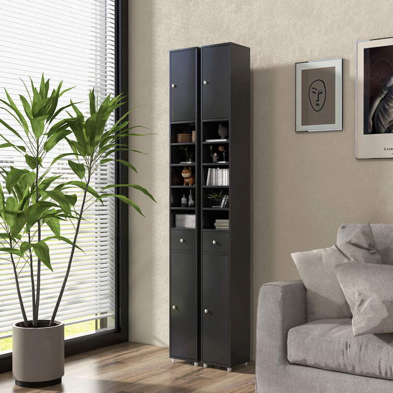Freestanding Slim Bathroom Cabinet with Drawer and Adjustable Shelves
