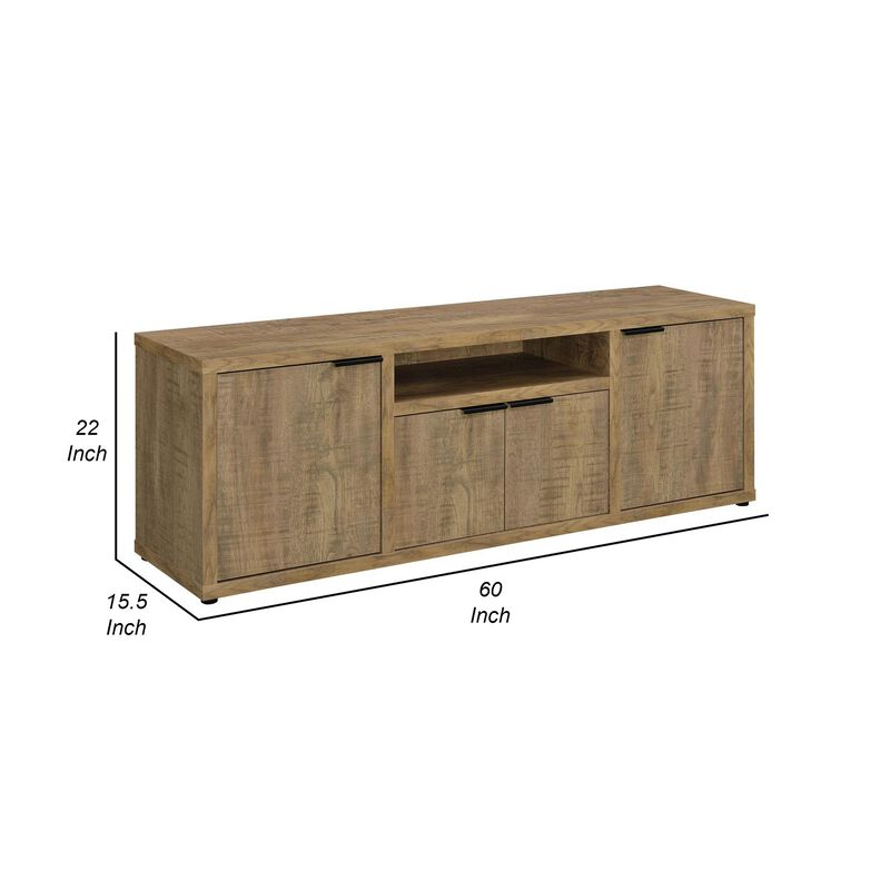 Tag 60 Inch TV Media Entertainment Console, 4 Cabinets, MDF, Mango Brown - Benzara