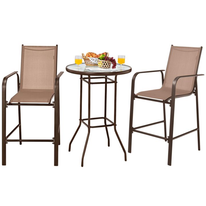 Hivvago 3 Pieces Outdoor Patio Bar Table Stool Set
