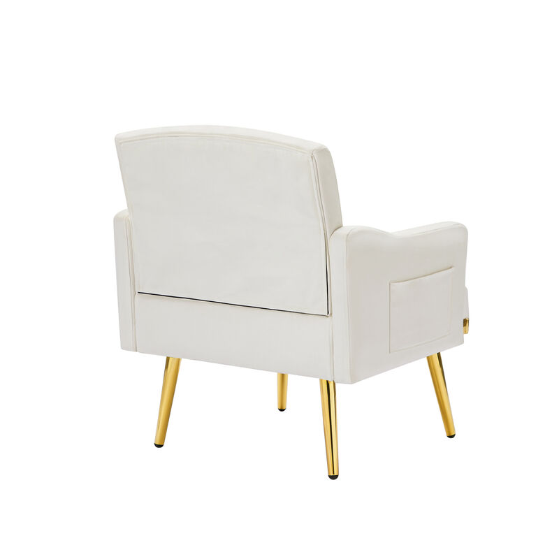 Cream Velvet Armchair With Metal Legs