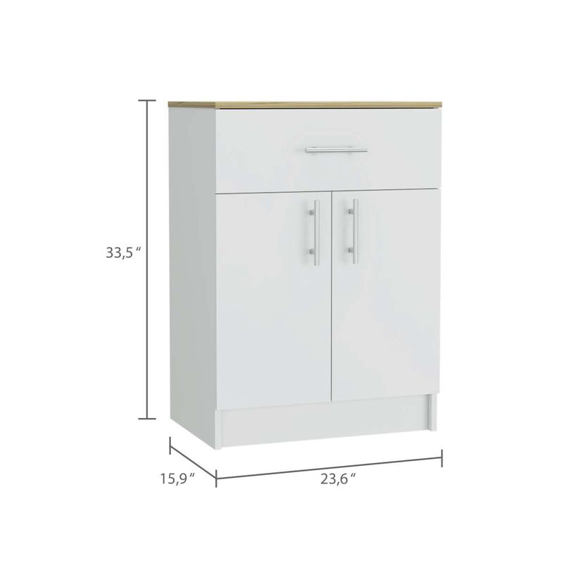 Monroe 2 Piece Kitchen Set, Milos Kitchen Island Table + Barbados Pantry Cabinet, White Light Oak