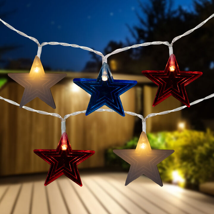 20-Count Patriotic Americana Star LED String Lights  9.5ft  Clear Wire