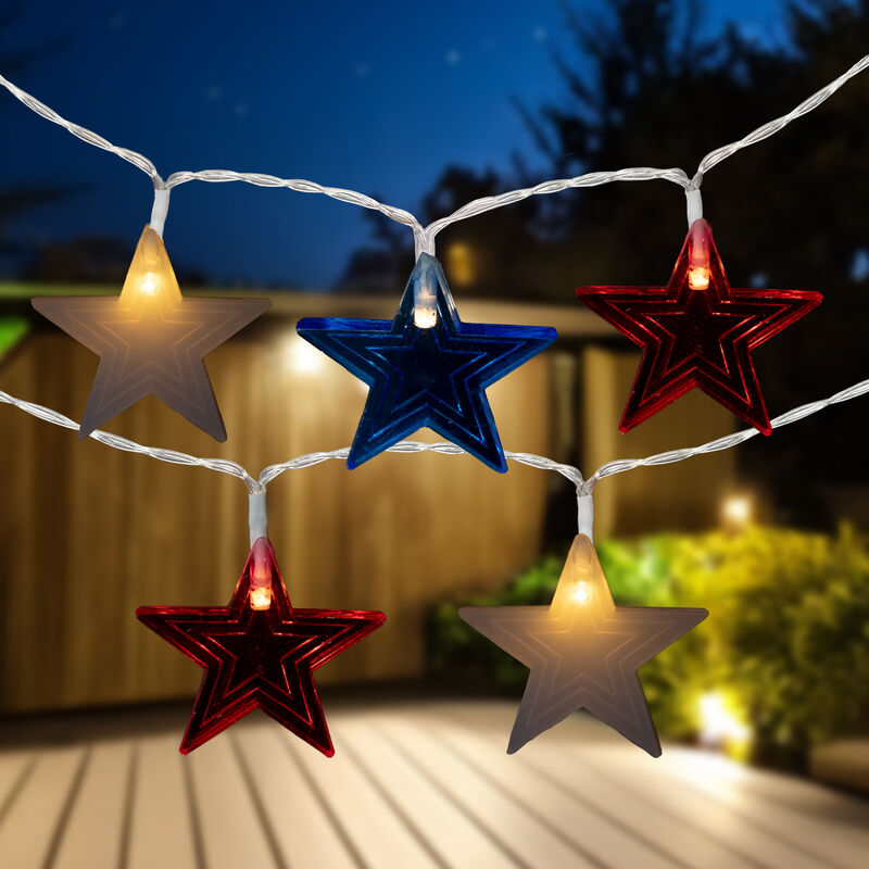 20-Count Patriotic Americana Star LED String Lights  9.5ft  Clear Wire