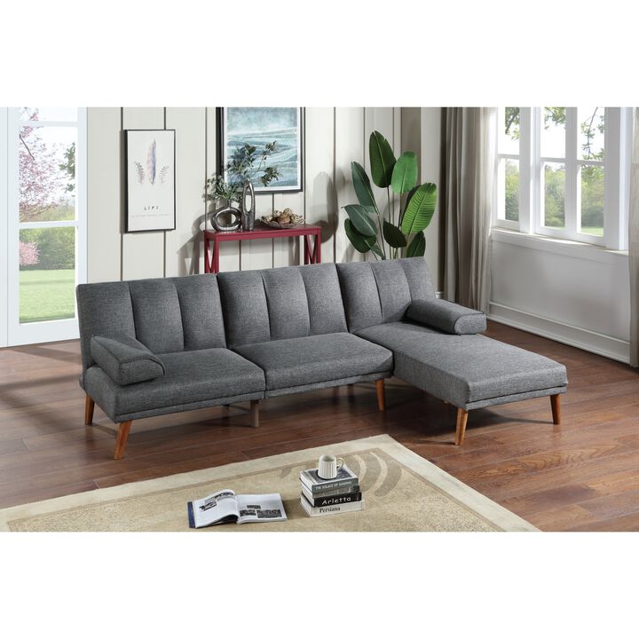 Blue Grey Polyfiber Sectional Sofa Set with Adjustable Chaise