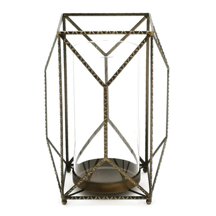 Candle Holder 8.5"L x 12"H - Sophisticated Iron and Glass Design