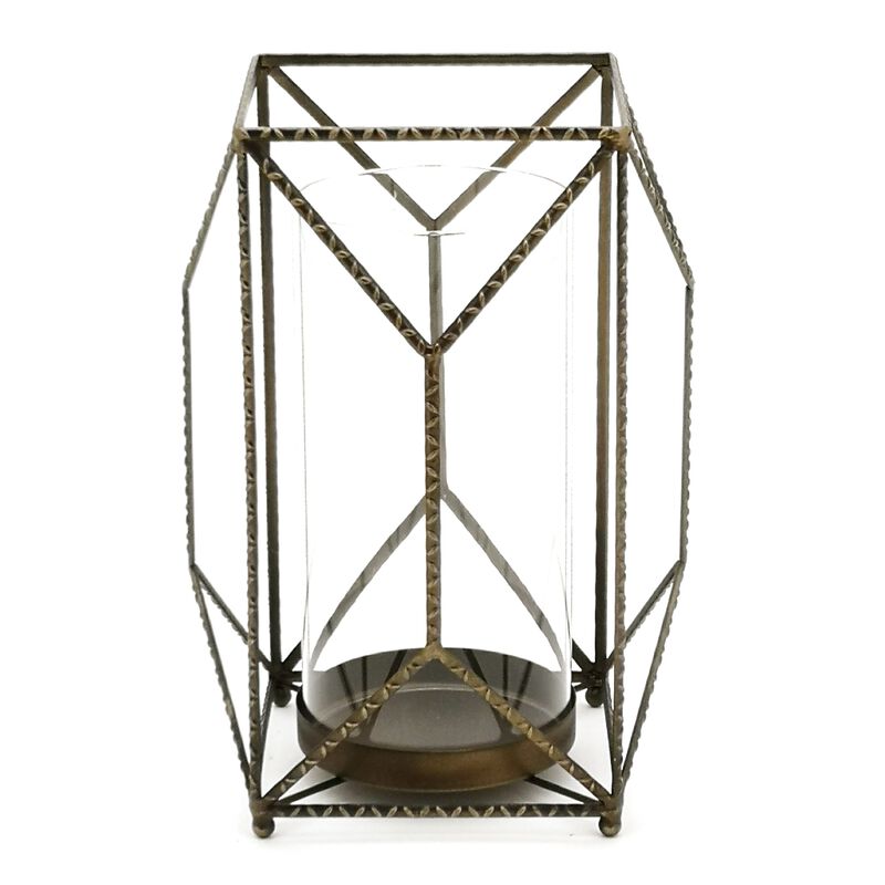 Candle Holder 8.5"L x 12"H - Sophisticated Iron and Glass Design