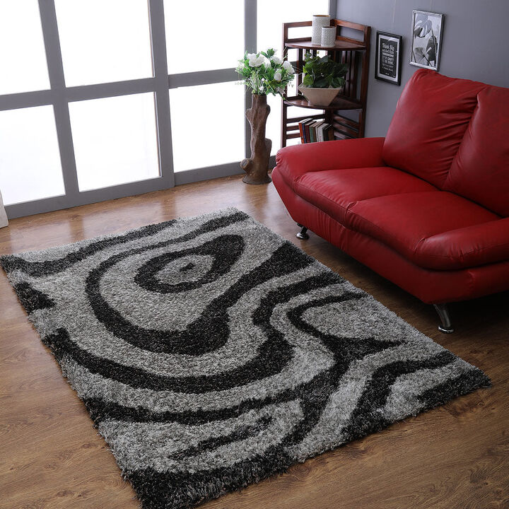 RUGSOTIC CARPETS HAND TUFTED SHAG POLYESTER ECO-FRIENDLY AREA RUGS  - 4'x6', Rectangle, Gray White, Contemporary Modern Design, High Pile Thick Handmade Anti Skid Rugs for Living Room K00079