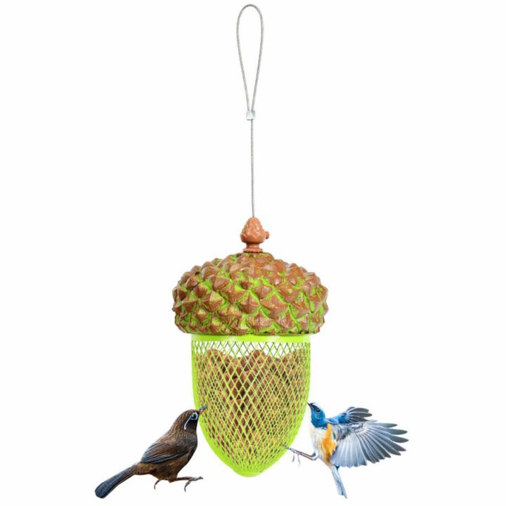 Hivvago Metal Acorn Wild Bird Feeder Outdoor Hanging Food Dispenser for Garden Yard-Brown