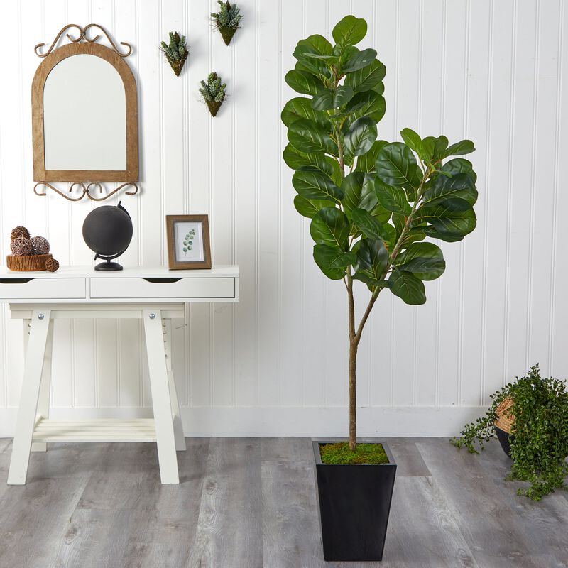 Hivvago 68 Inches Fiddle leaf Fig Artificial Tree in Black Metal Planter