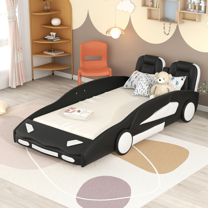 Twin Size Race Car-Shaped Platform Bed With Wheels