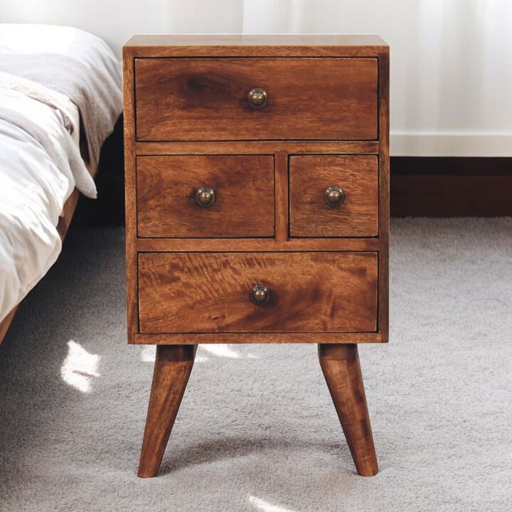 Artisan Furniture Solid Wood Honey Caramel Nordic Style 4 Drawer Multi Bedside