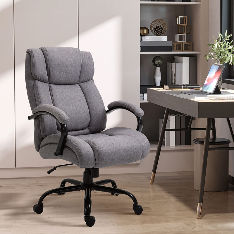 Vinsetto High Back Big and Tall Executive Office Chair 484lbs with Wide Seat, Computer Desk Chair with Linen Fabric, Adjustable Height, Swivel Wheels, Light Grey