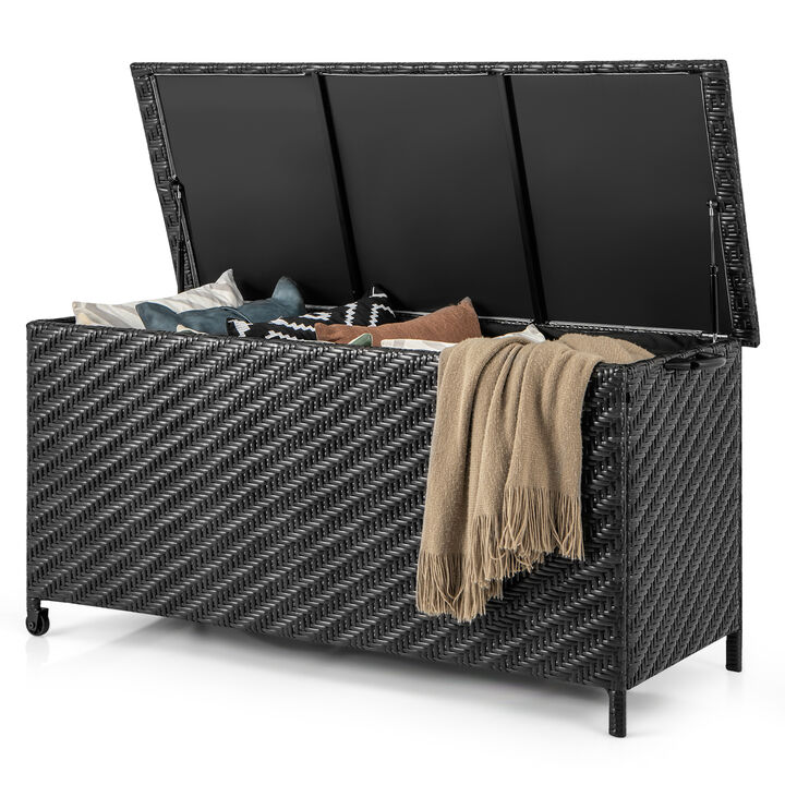 85 Gallon Outdoor Storage Box with Removable Liner and Universal Wheels for Easy Transport