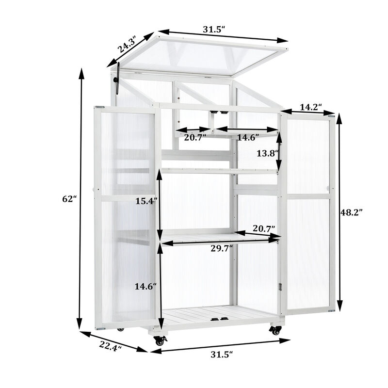 Merax Wood Large Greenhouse Balcony on Wheels