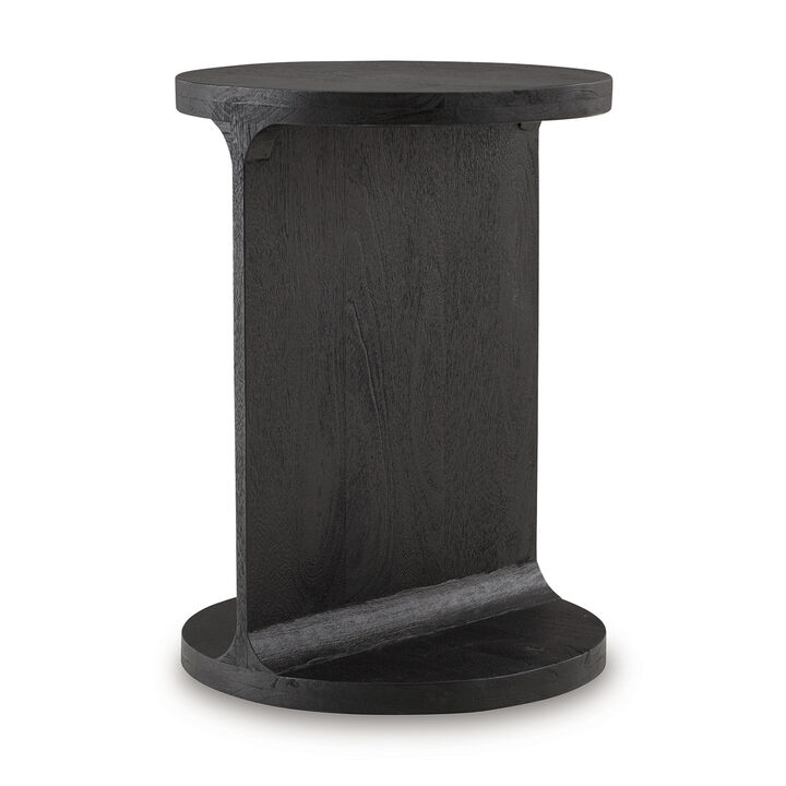 Accent Table, I Shaped Mango Wood Body, Sandblasted Black 16 Inch - Benzara