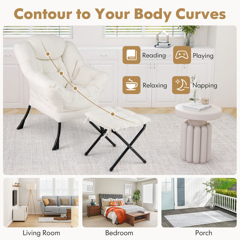 Modern Accent Chair with Folding Footrest and Removable Head Pillow