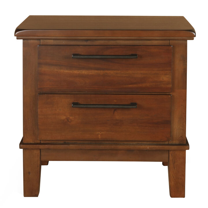 Wooden Nightstand with Chamfered Legs and 2 Spacious Drawers, Brown - Benzara