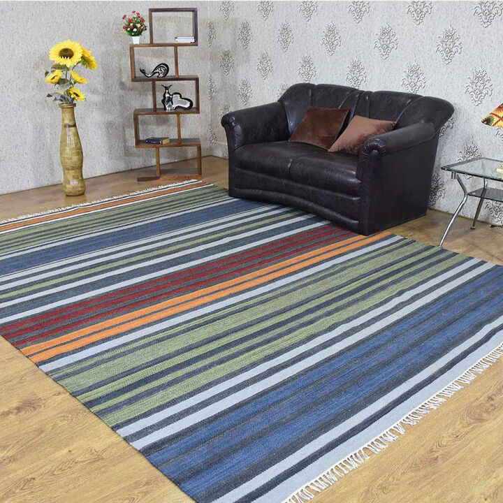 RUGSOTIC CARPETS HAND WOVEN FLAT WEAVE KILIM WOOL ECO-FRIENDLY AREA RUGS  - 4'x6', Rectangle Shape, Multicolor Color, Contemporary Modern Design, Low Pile Handmade Rugs for Living Room (D00117)