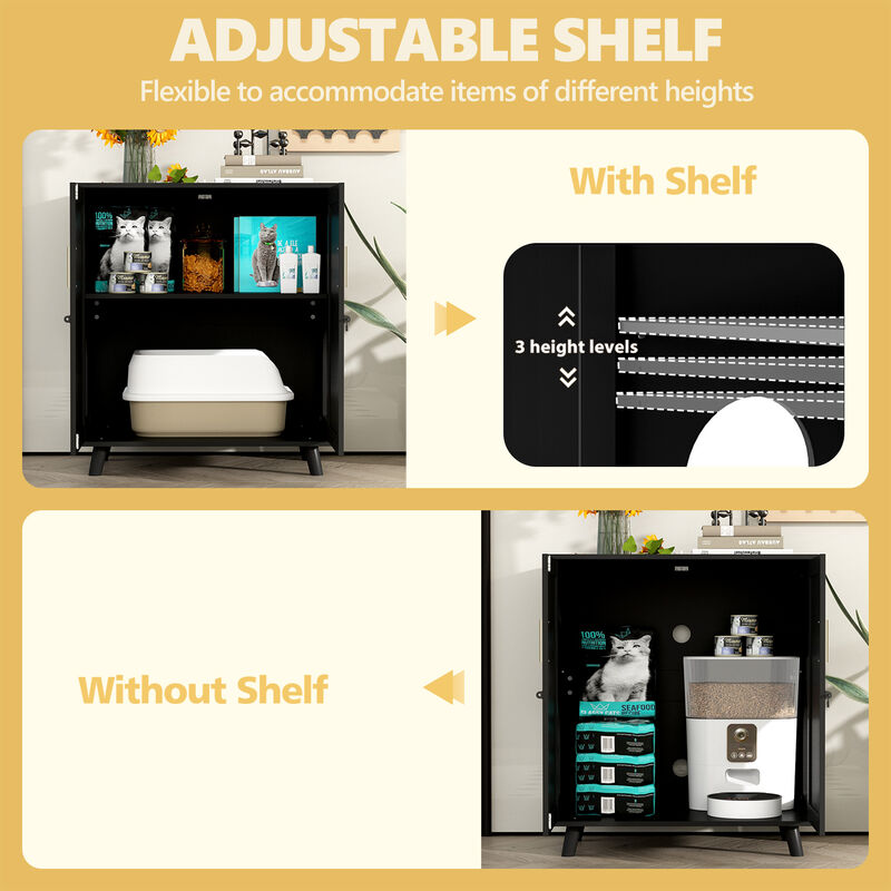 Modern Cat Litter Box Enclosure for Rooms, Black Hidden Litter Box Furniture Cat Washroom Storage with Lock Sisal Door
