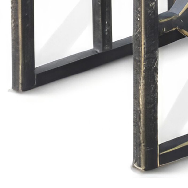 Rena 3 Piece Nesting Accent Table Set, Slatted, Rustic Black Mahogany - Benzara