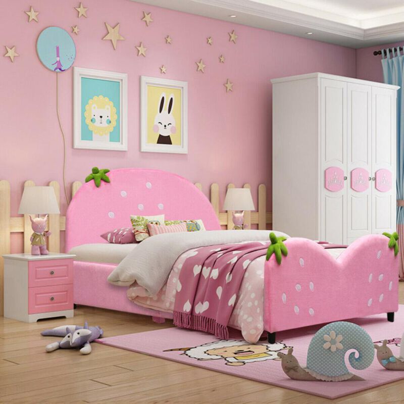 Hivvago Kids Children Upholstered Berry Pattern Toddler Bed
