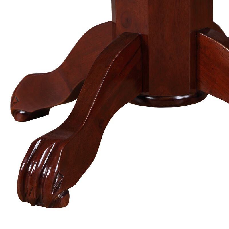 Ava 42 Inch Wood Pub Bar Table, Sunburst Design, Carved Pedestal, Dark Brown-Benzara