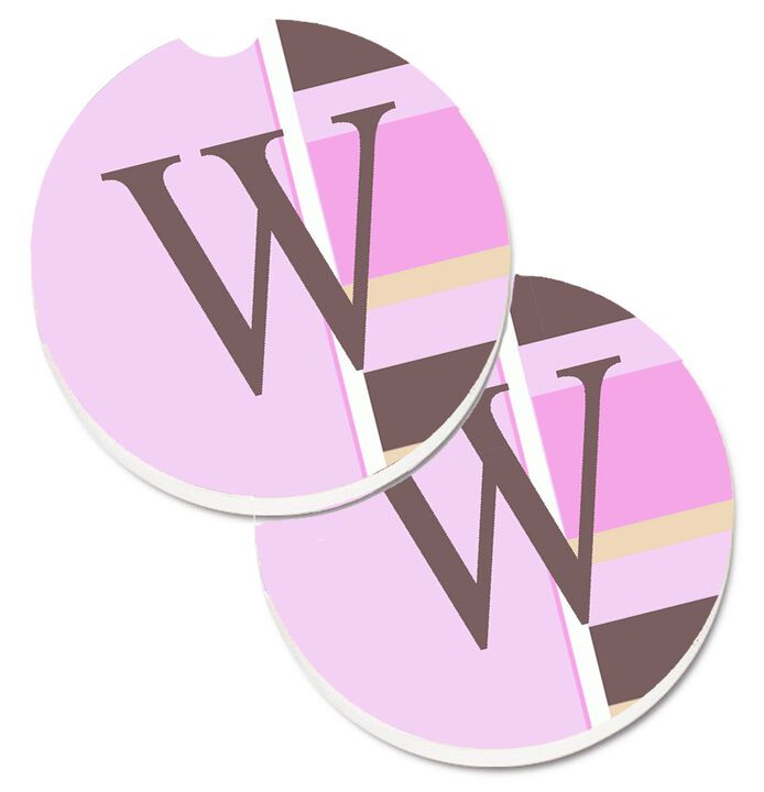 Caroline's Treasures Letter W Initial Monogram - Pink Stripes Set of 2 Cup Holder Car Coasters CJ1005-WCARC, 2.56, Multicolor