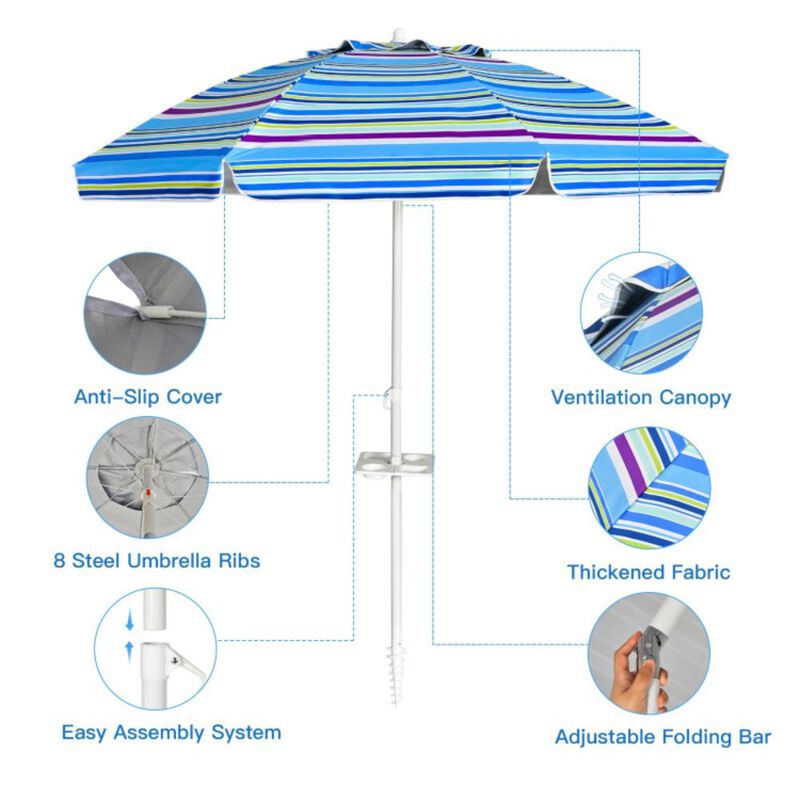 Hivvago 7.2 Feet Portable Outdoor Beach Umbrella with Sand Anchor and Tilt Mechanism
