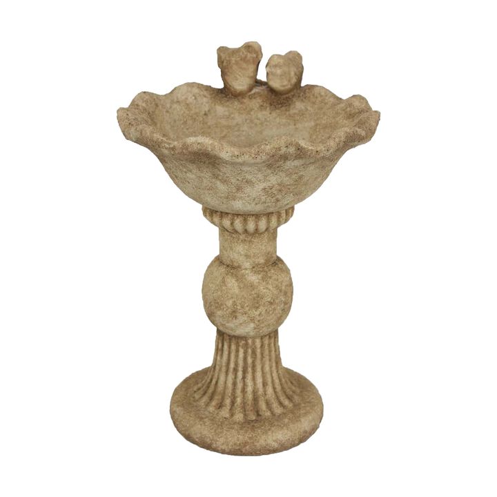 Ivina Bird Bath Feeder, Brown Terracotta, Cute Decorative, 16 Inch - Benzara