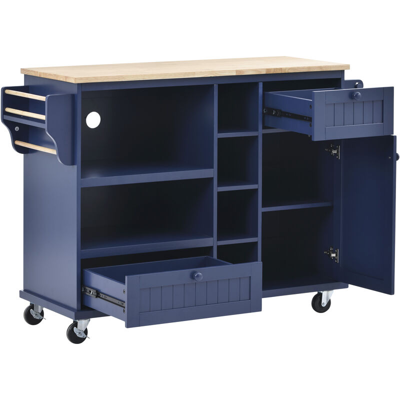 Merax Kitchen Island Cart with Storage Cabinet and Two Locking Wheels,Solid wood desktop