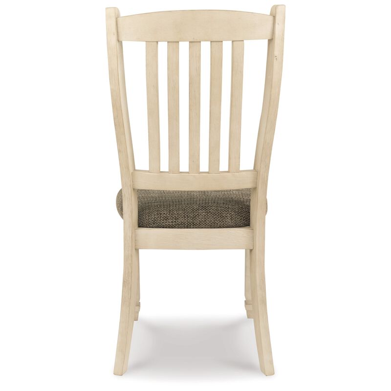 Bolan Dining Side Chair Set of 2 with Rake Back, Polyester, White Wood - Benzara