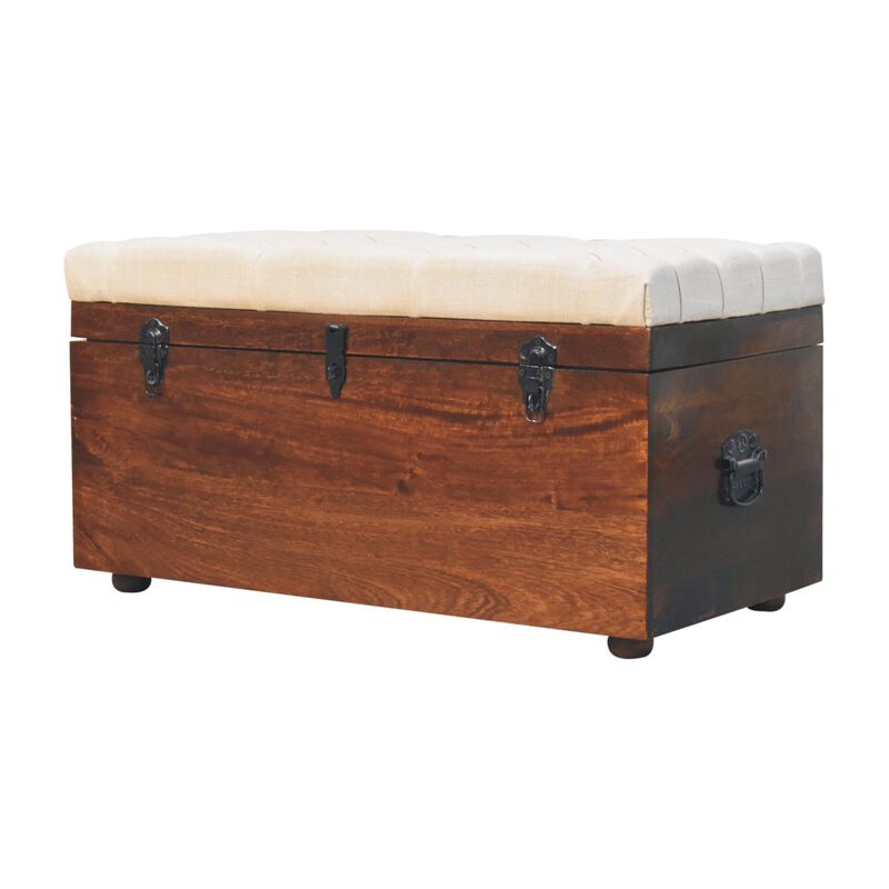 Artisan Furniture Solid Wood California Walnut White Linen Storage Trunk
