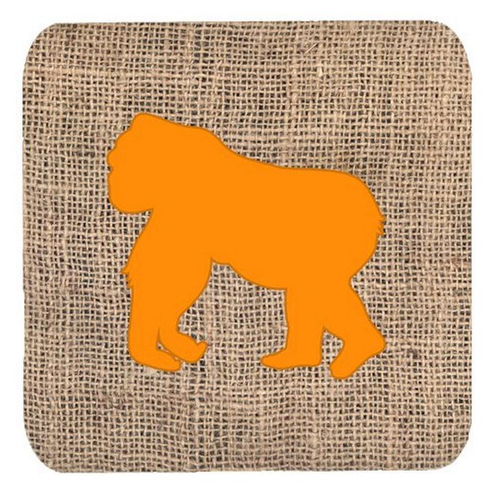 Caroline's Treasures BB1129-BL-OR-FC Gorilla Burlap and Orange Foam Coasters (Set of 4), 3.5 H x 3.5 W, Multicolor