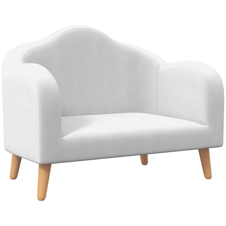 White Kids' Couch: 2-Seater Sofa with Soft Foam & Anti-Tipping Design