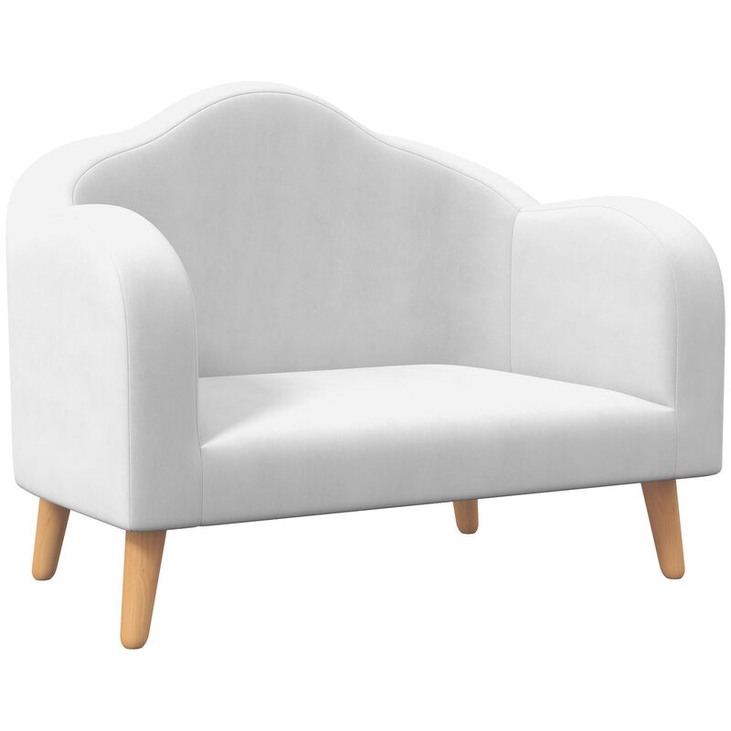 White Kids' Couch: 2-Seater Sofa with Soft Foam & Anti-Tipping Design