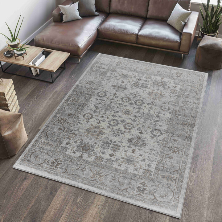 Sakarya Distressed Traditional Grey Brown Indoor Area Rug