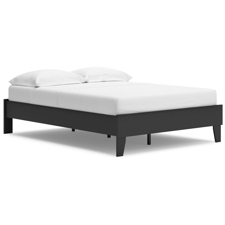 Alli Full Size Platform Bed, Matte Black Wood Frame with Laminate - Benzara