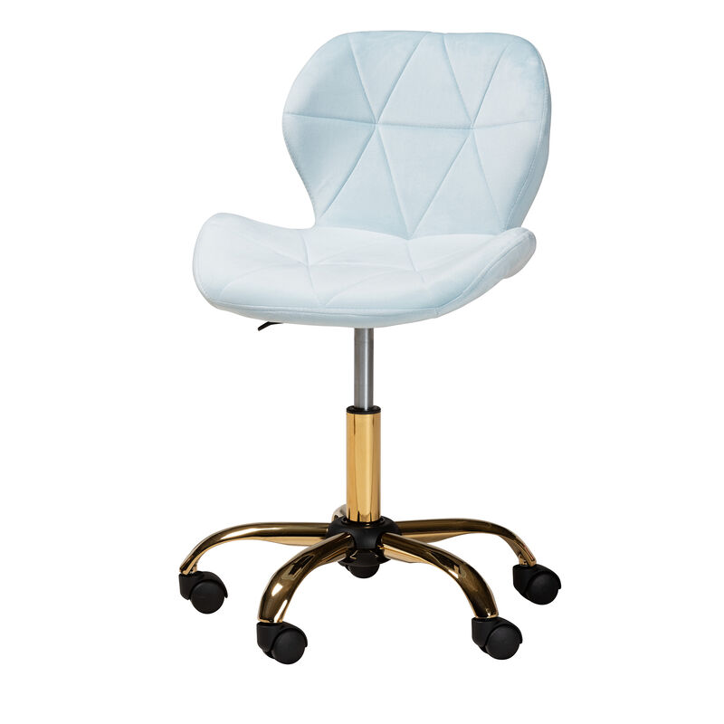 Baxton Studio Savara and Luxe Grey Velvet Fabric and Gold Metal Swivel Office Chair