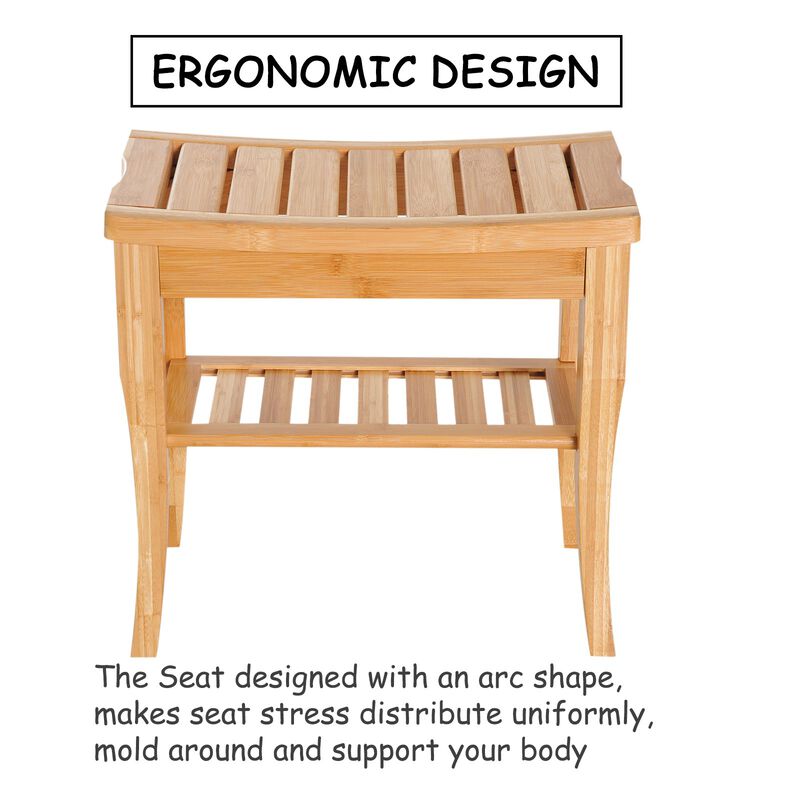 Natural Spa Seat: 20" 2-Tier Bamboo Shower Bench & Organizer