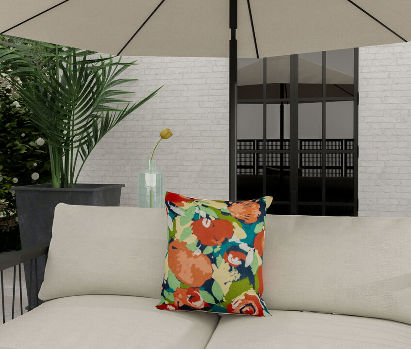 22"x22" Indoor/Outdoor Pillow, Botanical Red and Blue