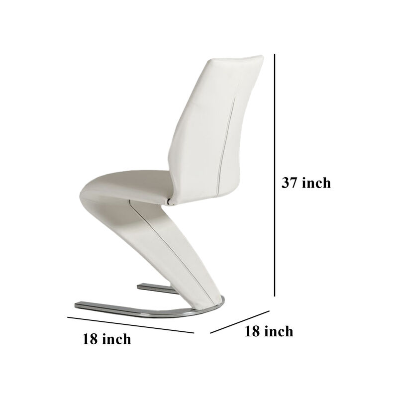 Pia Dining Chair Set of 2, Modern White Faux Leather, Chrome Legs - Benzara