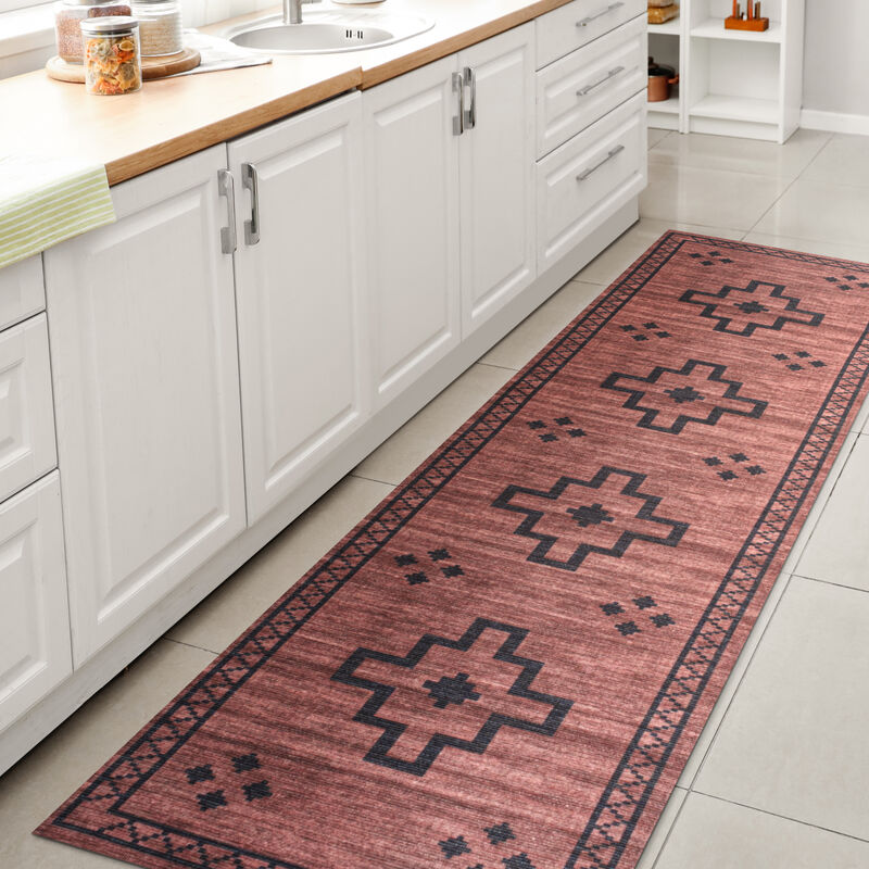 Korsa Geometric Medallion Machine Washable Area Rug