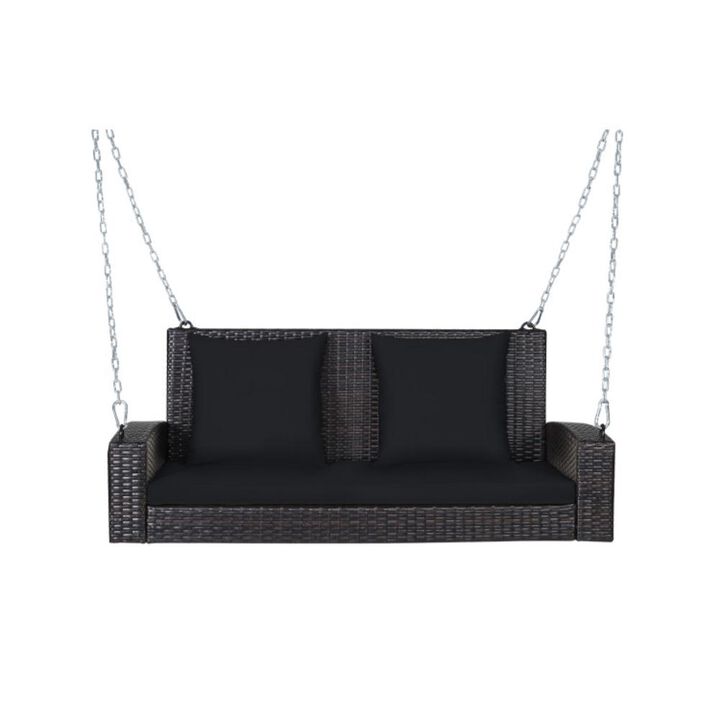 Hivvago 2-Person Wicker Hanging Porch Swing with 2 Back Cushions and 1 Seat Cushion