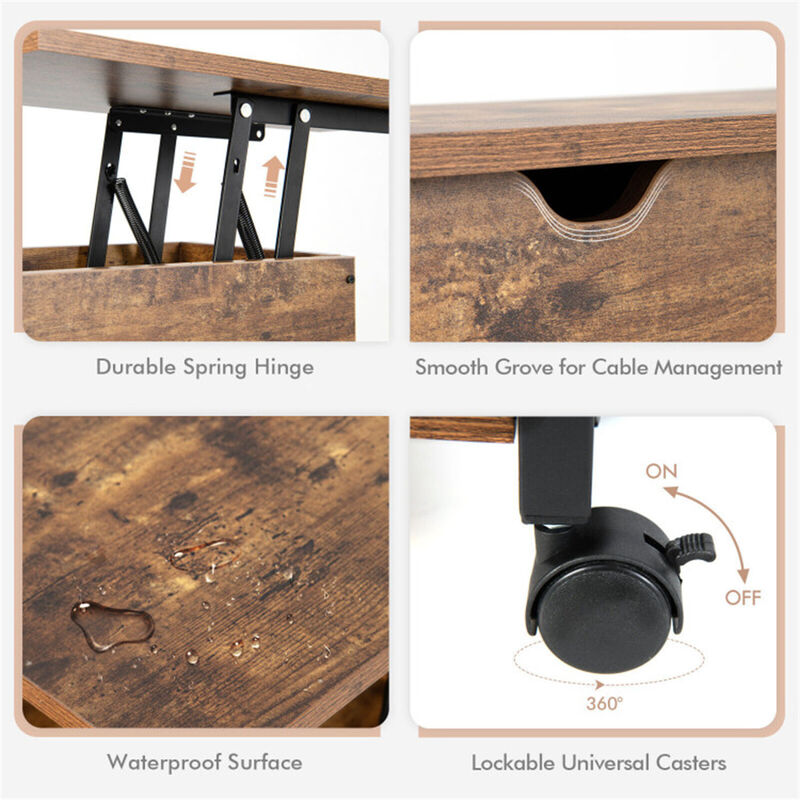 Rolling Bedside Table with Adjustable Tabletop, USB Ports & Power Outlets